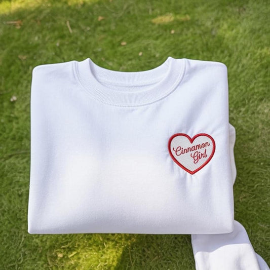Embroidered Heart Patch Sweatshirt, Cinnamon Girl Crewneck