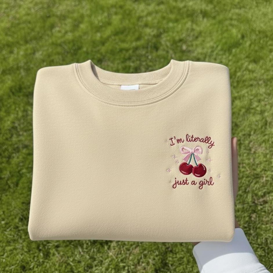 Embroidered Sweatshirt, Funny Y2K Meme, Girly Crewneck