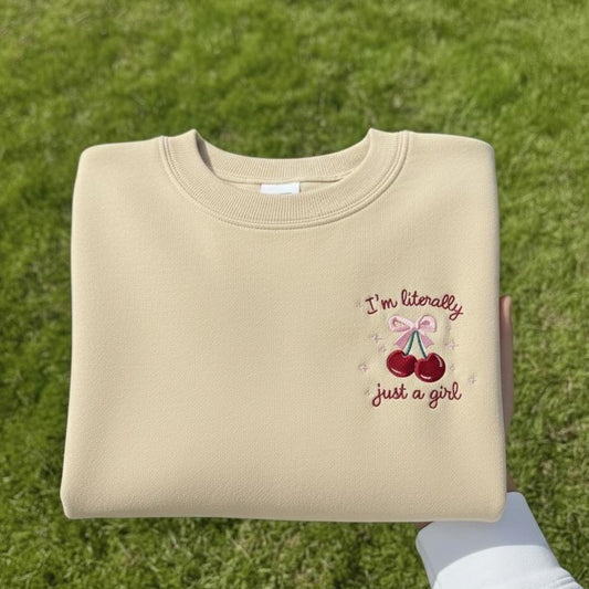 Embroidered Sweatshirt, Funny Y2K Meme, Girly Crewneck