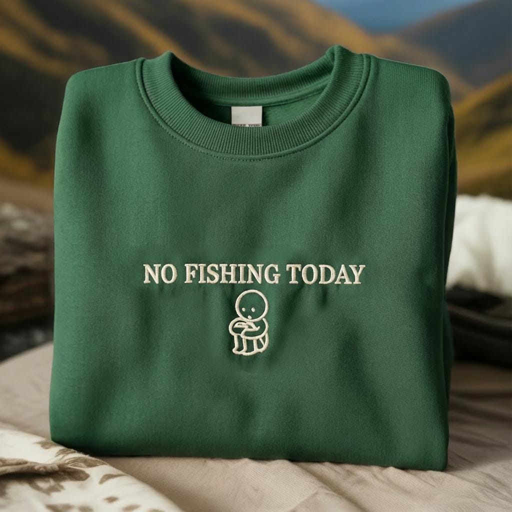 Embroidered "No Fishing Today" T-Shirt: Sad Stick Figure, Nature Gift