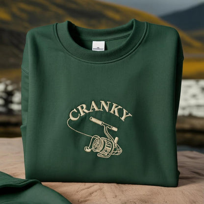 Embroidered Cranky Fishing Sweatshirt, Funny Fisherman Gift
