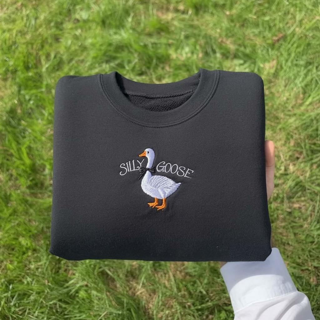 Embroidered Silly Goose Sweatshirt, Funny University Crewneck