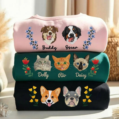 Custom Embroidered Dog Face Sweatshirt, Personalized Pet Portrait Crewneck, Cat Mom Shirt, Dog Lover Gift for Her, Pet Memorial Shirt