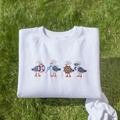 Embroidered Seagull Sweatshirt, Coastal Bird Crewneck