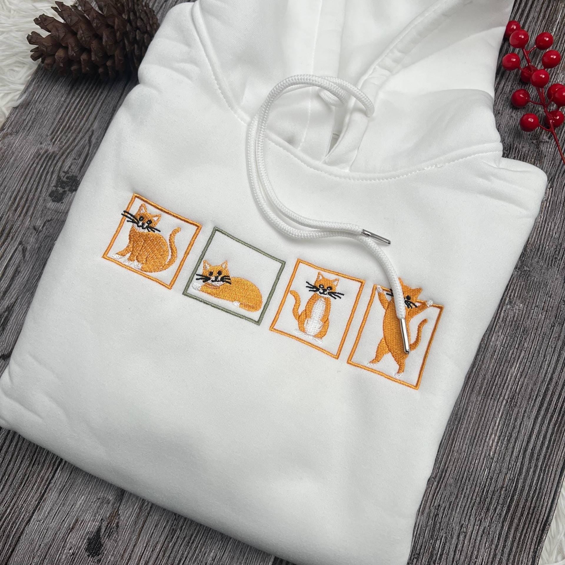 Embroidered Orange Cat Hoodie | Funny Kitty Sweatshirt
