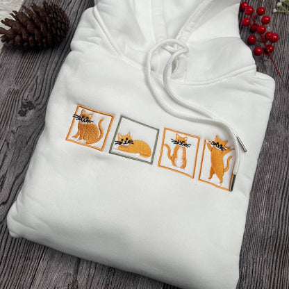 Embroidered Orange Cat Crewneck Sweatshirt, Funny Cat Lover Gift