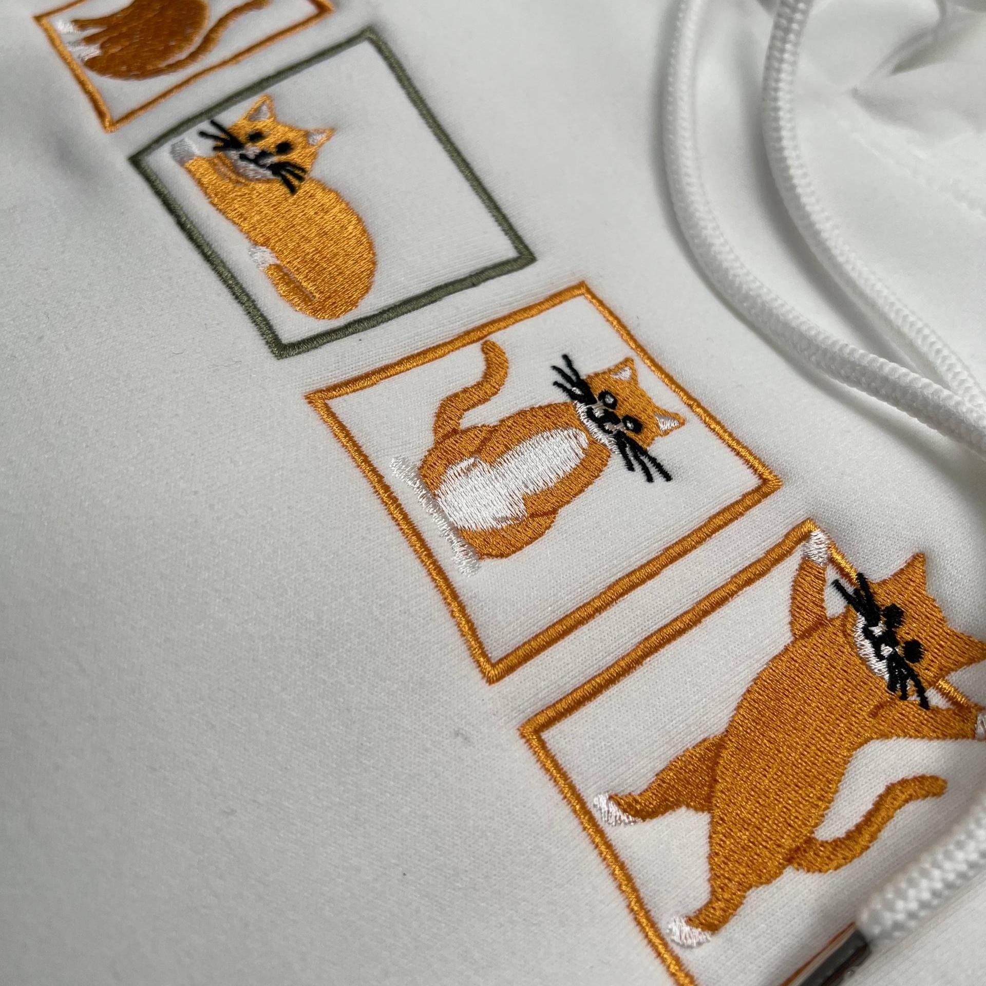 Embroidered Orange Cat Hoodie | Funny Kitty Sweatshirt
