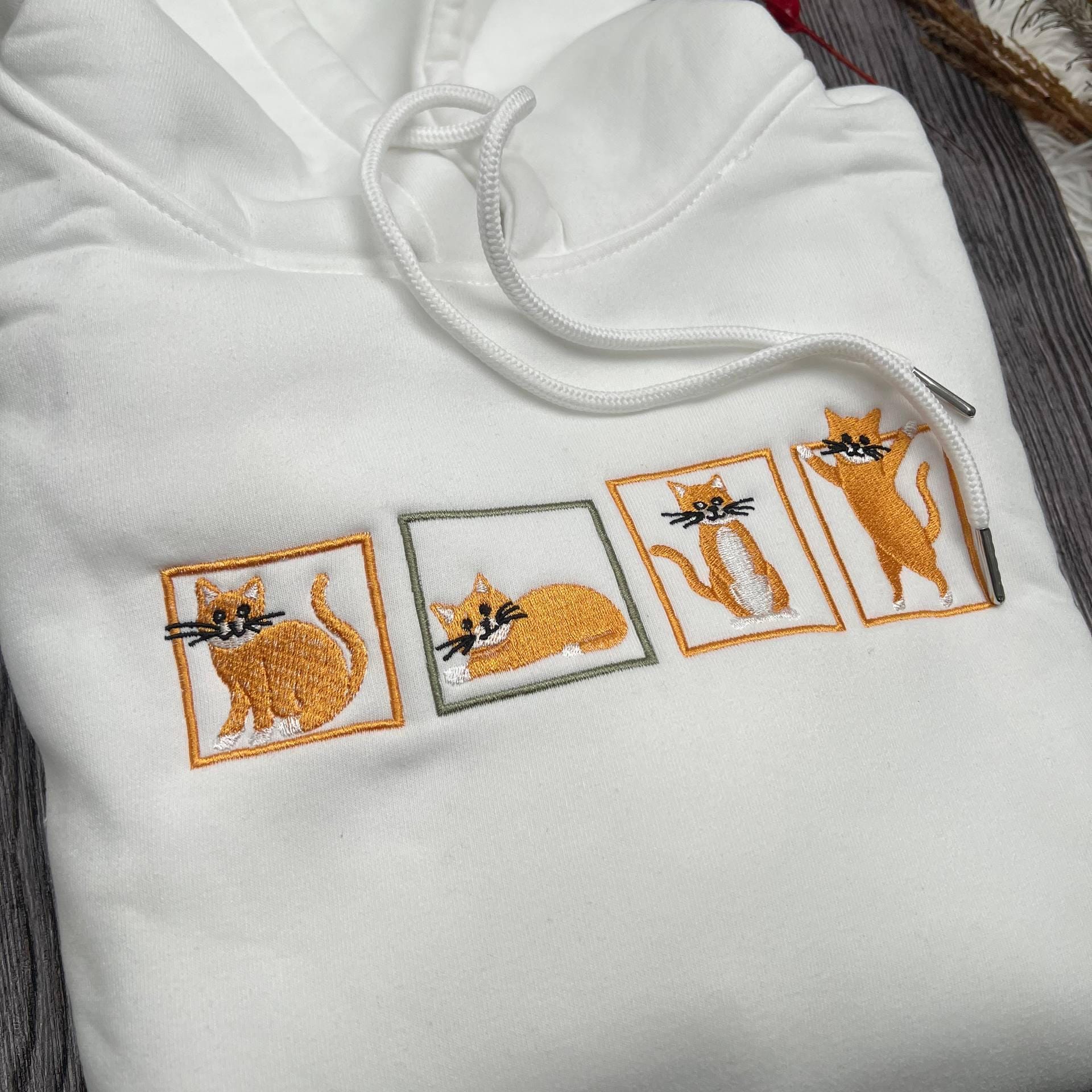 Embroidered Orange Cat Hoodie | Funny Kitty Sweatshirt