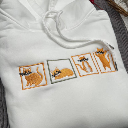 Embroidered Orange Cat Hoodie | Funny Kitty Sweatshirt