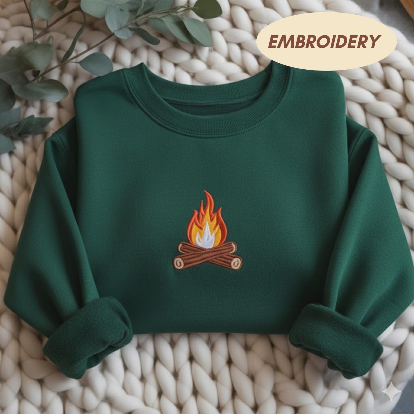 Campfire Embroidered Sweatshirt, Minimalist Bonfire Crewneck, Camping Lover Shirt, Adventure Aesthetic Shirt, Cozy Outdoor Gift