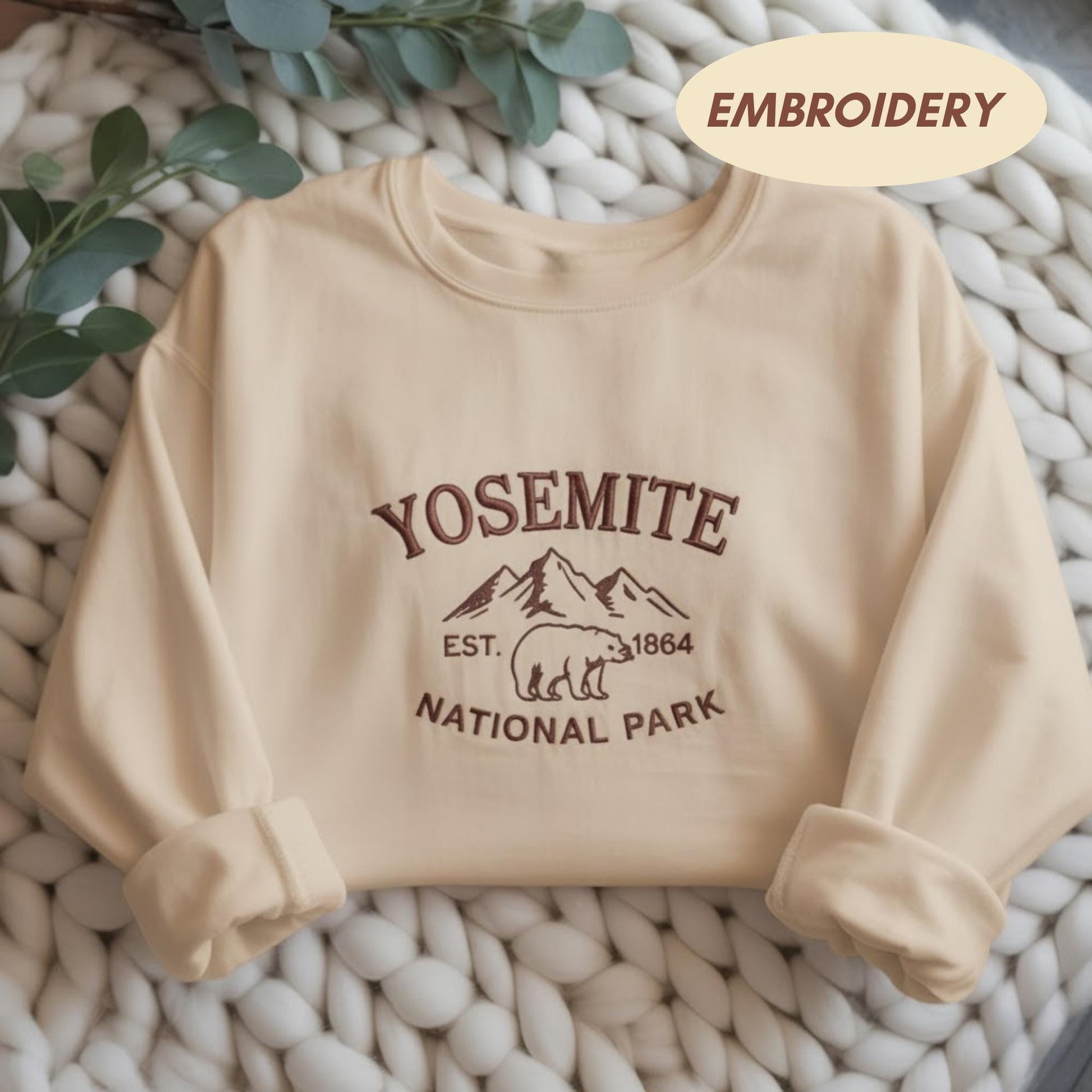 Yosemite National Park Embroidered Sweatshirt, Vintage Bear Mountain Crewneck, Camping Adventure Gift, Park Lover Shirt