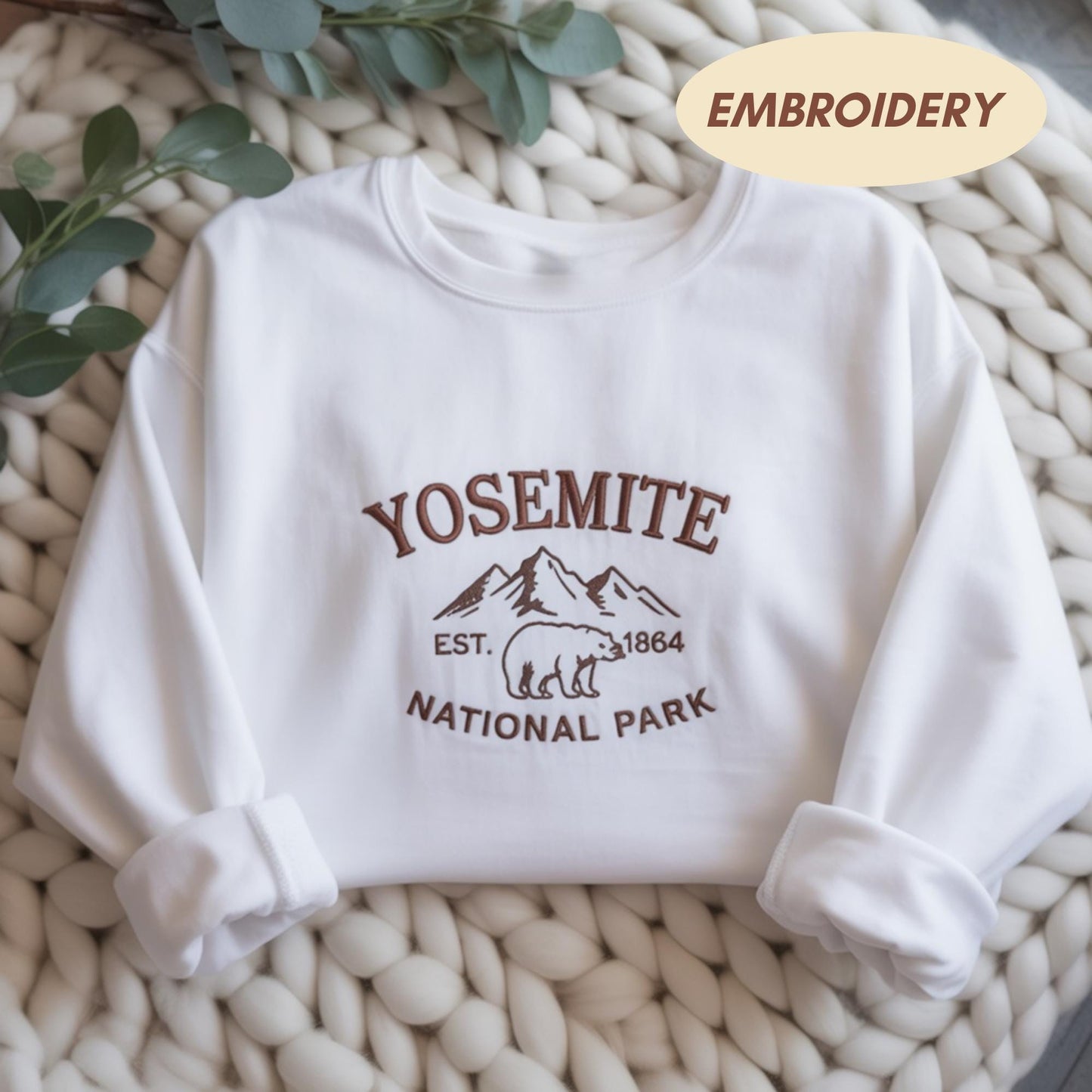 Yosemite National Park Embroidered Sweatshirt, Vintage Bear Mountain Crewneck, Camping Adventure Gift, Park Lover Shirt