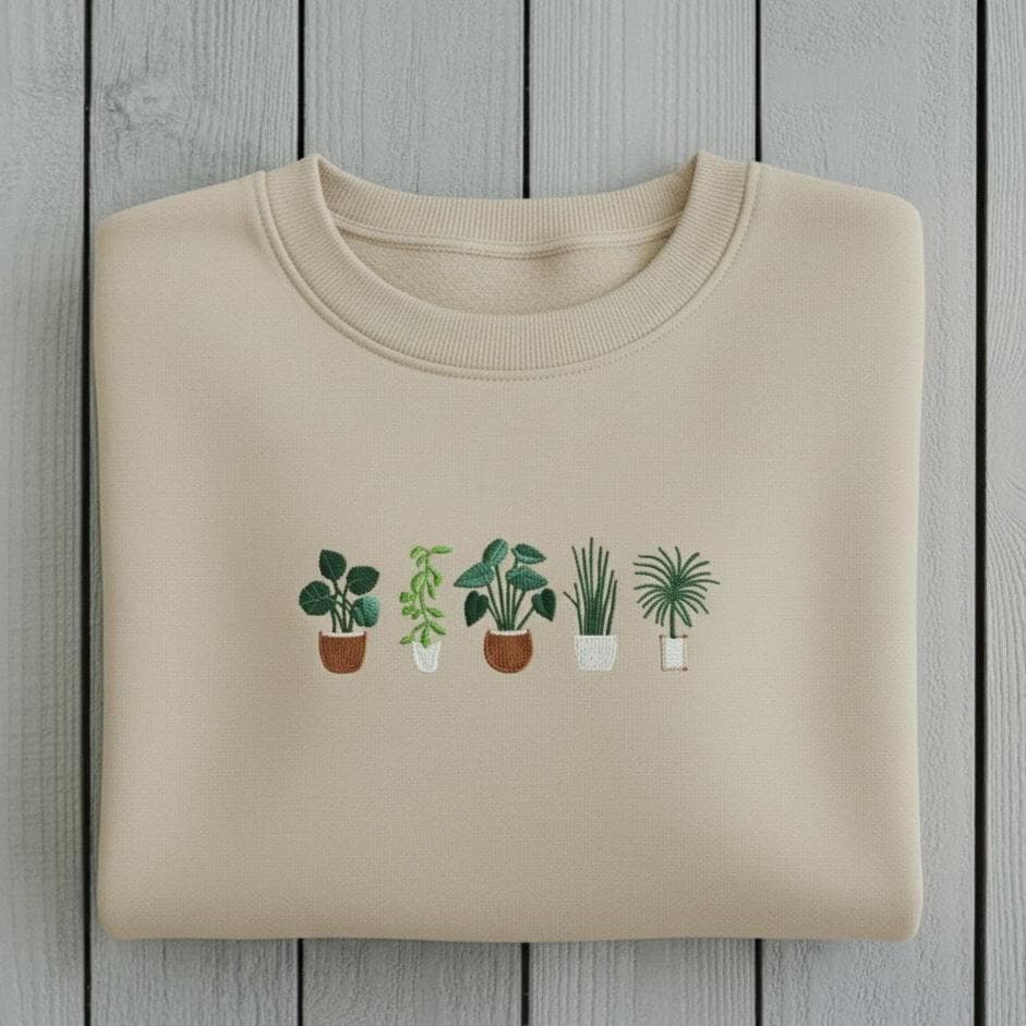 Embroidered Houseplant Sweatshirt | Botanical Plant Lover Crewneck