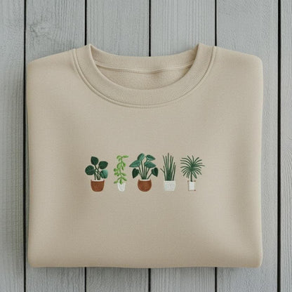 Embroidered Houseplant Sweatshirt | Botanical Plant Lover Crewneck