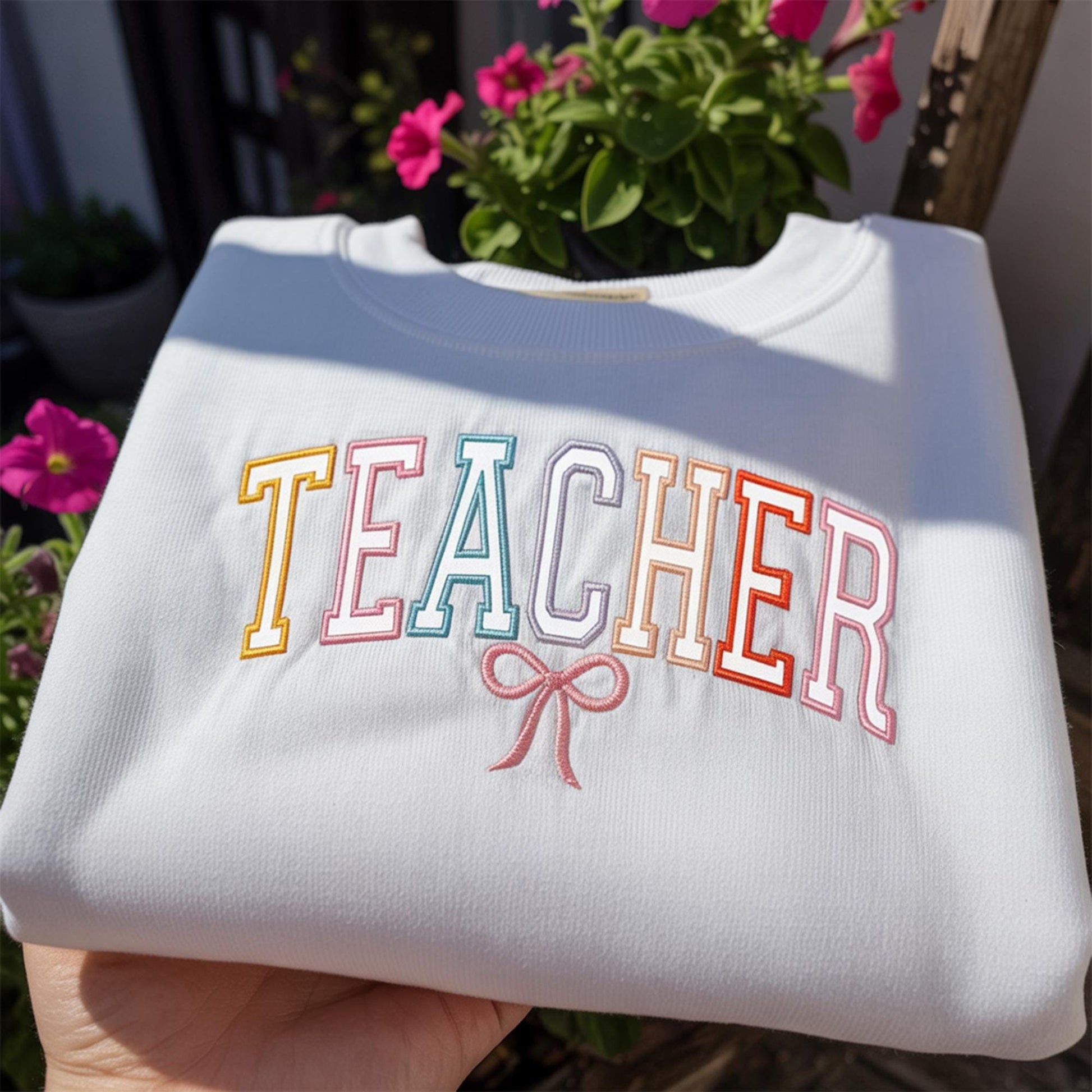 Embroidered Coquette Teacher Sweatshirt, Teacher Embroidered Sweatshirt, Student Teacher Sweatshirt, Customized Embroidered Sweatshirt