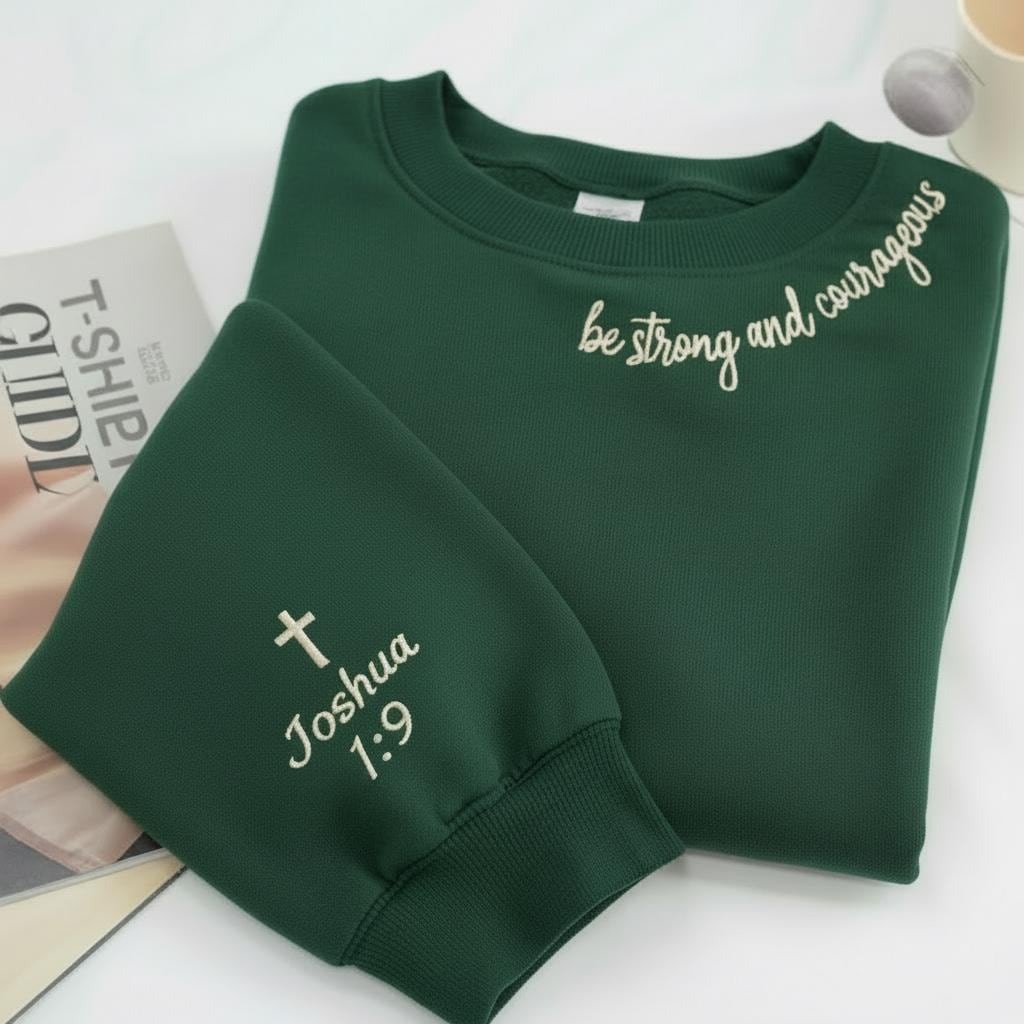 Be Strong And Courageous Embroidered Sweatshirt , Embroidered Joshua 1 9 Sweatshirt, Christian Gift, Bible Verse Shirt, Faith Clothing