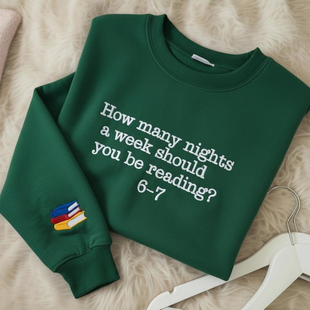 Embroidered How Many Nights Reading Sweatshirt, Funny Book Lover Gift, Reading 6-7 Shirt, Six Seven Shirt, Teacher Shirt, Librarian Shirt