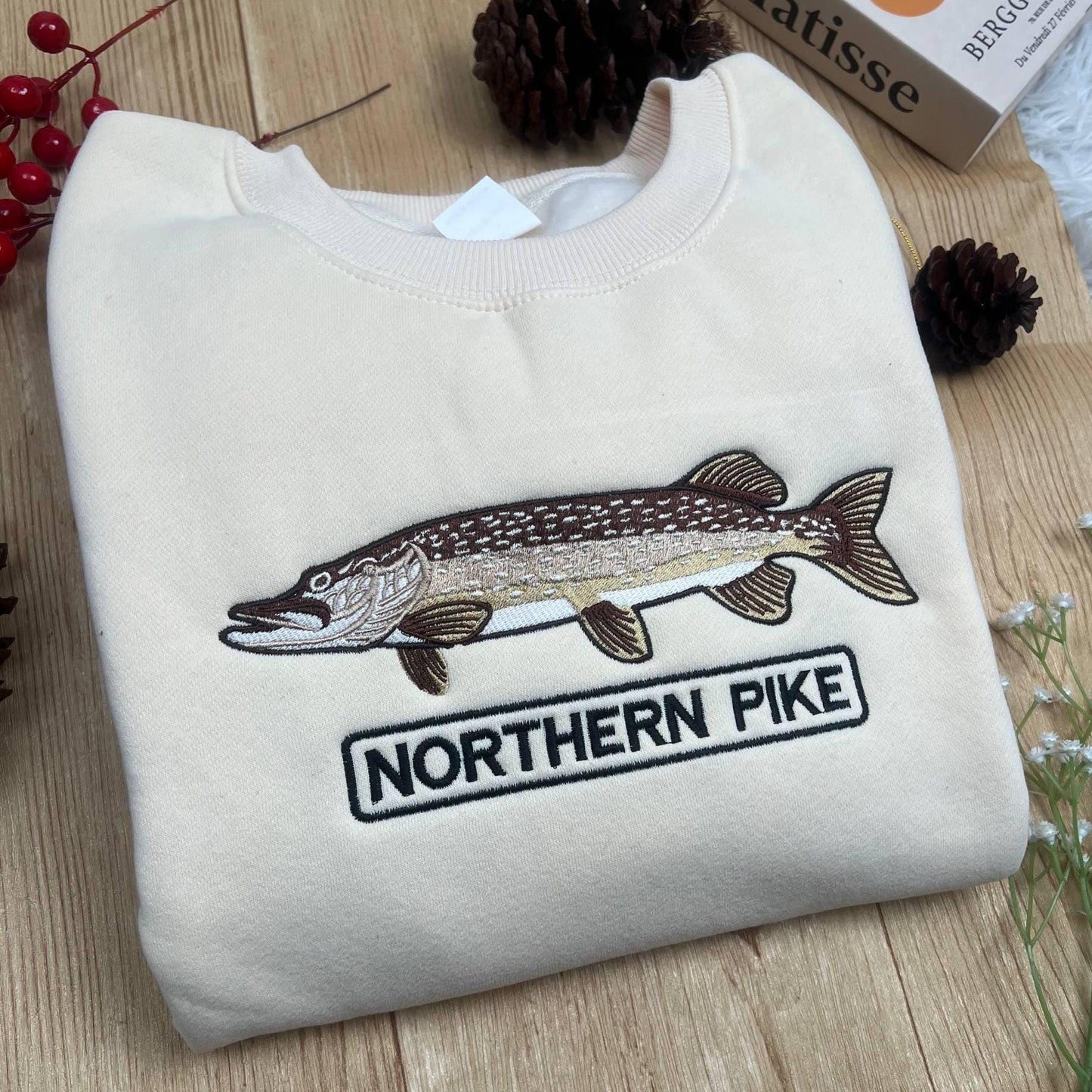 Northern Pike Fishing Embroidered Sweatshirt | Lake Fish Crewneck | Fisherman Outdoor Gift