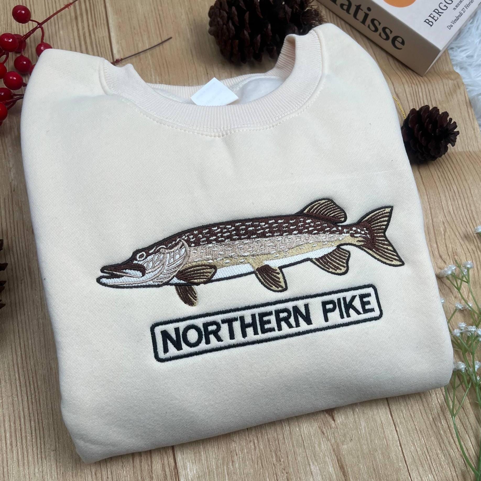 Northern Pike Fishing Embroidered Sweatshirt | Lake Fish Crewneck | Fisherman Outdoor Gift