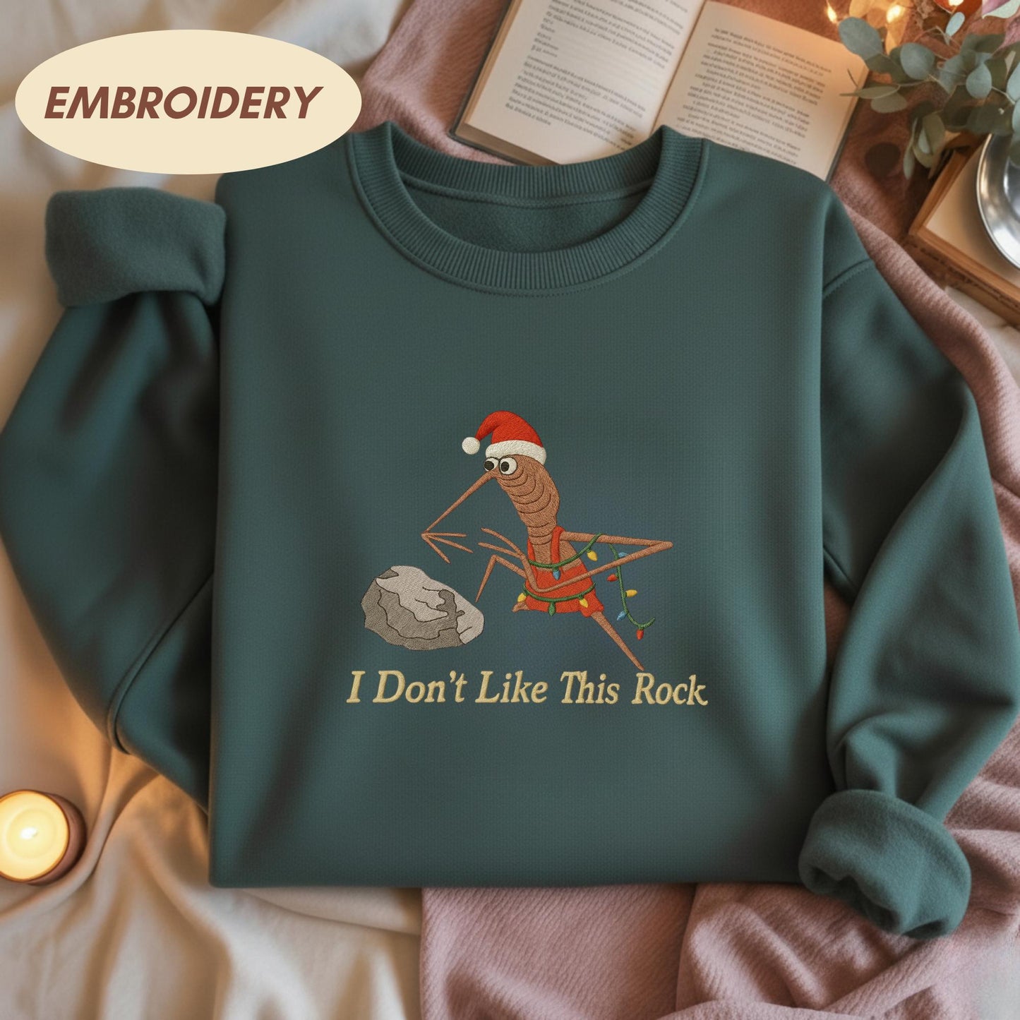 Embroidered Marcus The Worm Shirt, I Don't Like This Rock Sweatshirt, Marcus The Worm Meme Shirt, Funny Meme Shirts, Christmas Lights Shirt
