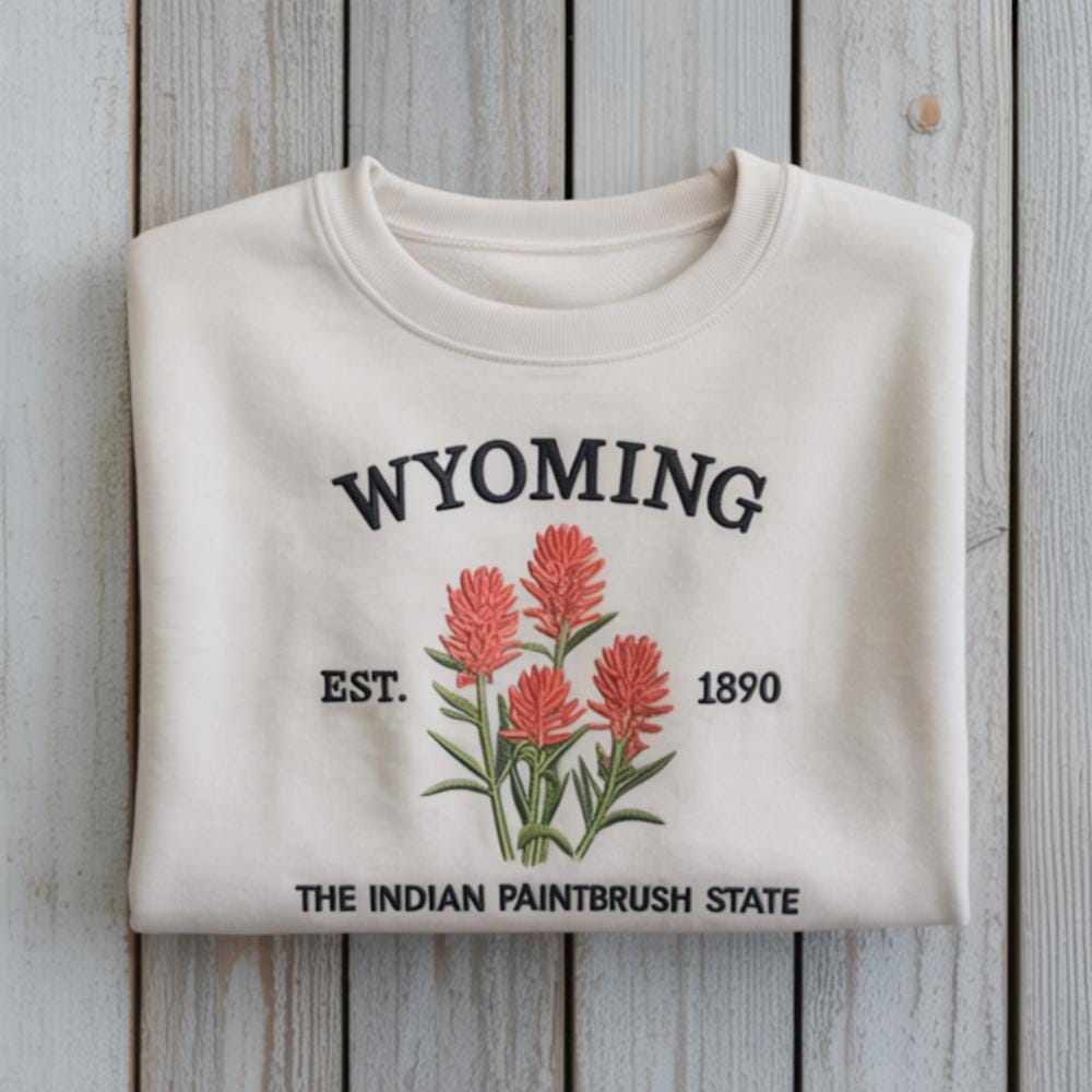Wyoming Indian Paintbrush State Embroidered Sweatshirt State Flower Crewneck Western Nature Gift
