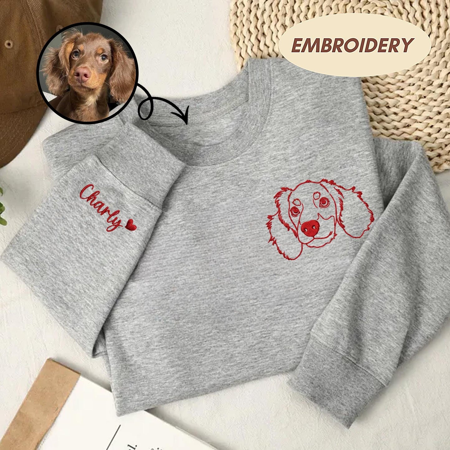 Custom Pet Portrait Embroidered Sweatshirt, Personalized Dog or Cat Sweater with Name, Pet Lover Gift, Memorial Embroidery Pullover