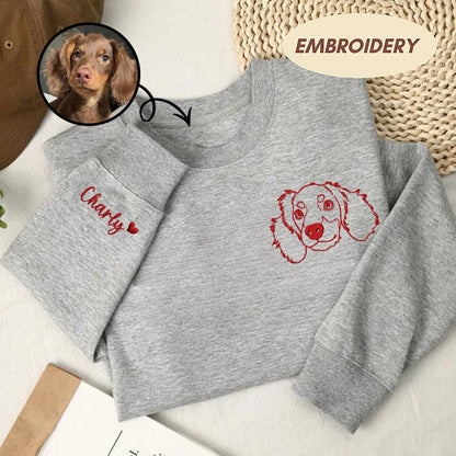 Custom Pet Portrait Embroidered Sweatshirt, Personalized Dog or Cat Sweater with Name, Pet Lover Gift, Memorial Embroidery Pullover