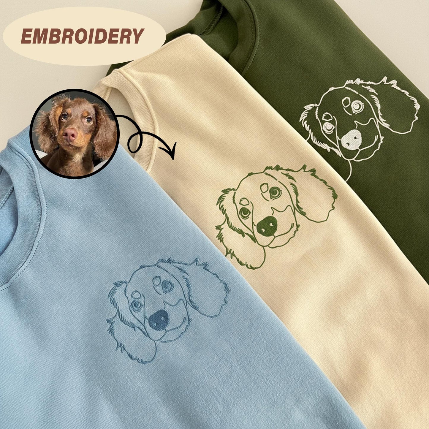 Embroidered Pet Face & Name Sweatshirt, Personalized Dog Portrait from Photo, Custom Pet Embroidery Gift, Special Birthday Shirt for Dog Mom