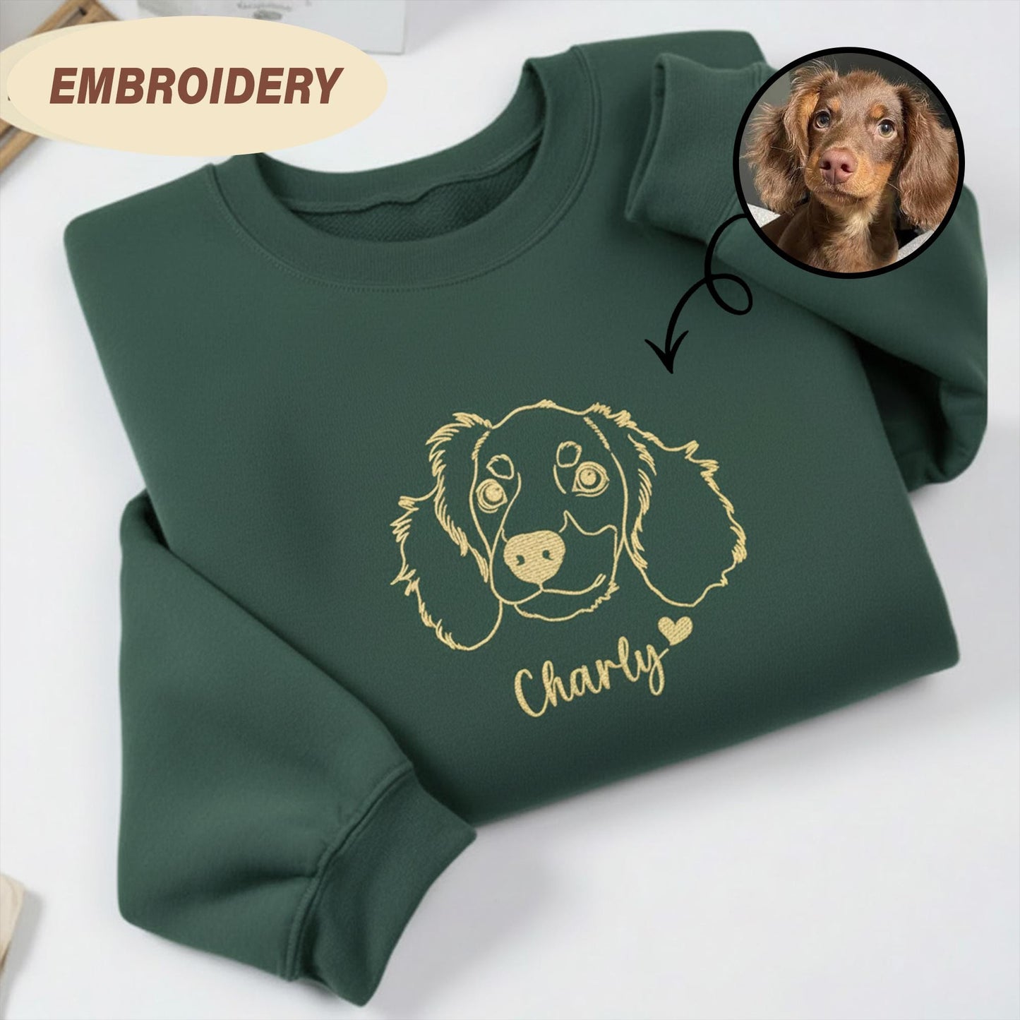 Custom Dog Portrait Embroidered Sweatshirt, Personalized Dog Sweatshirt with Name, Pet Lover Gift, Custom Pet Memorial Embroidery