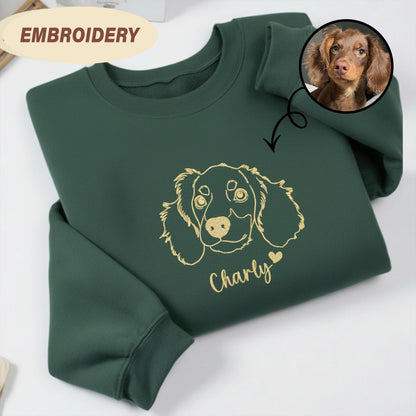 Custom Dog Portrait Embroidered Sweatshirt, Personalized Dog Sweatshirt with Name, Pet Lover Gift, Custom Pet Memorial Embroidery