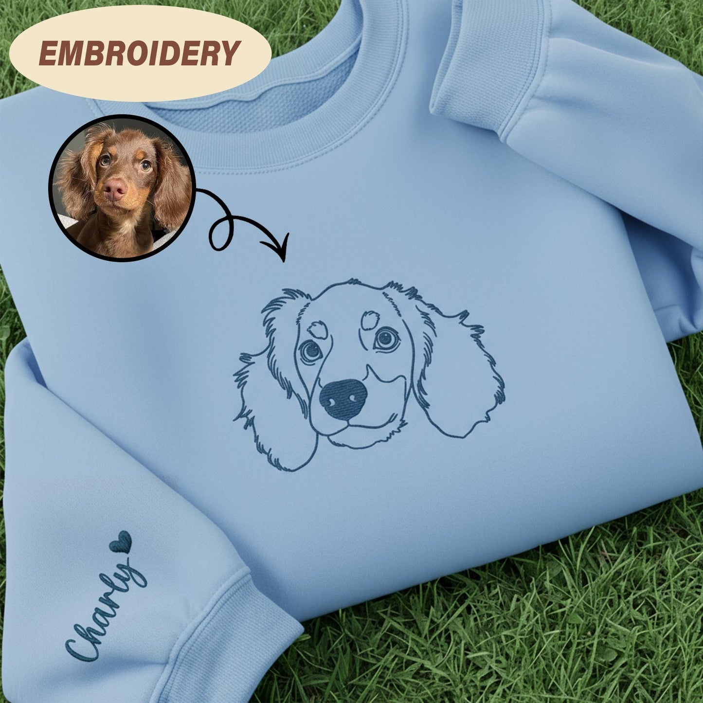 Custom Dog Portrait Embroidered Sweatshirt, Personalized Dog Sweatshirt with Name, Pet Lover Gift, Custom Pet Memorial Embroidery