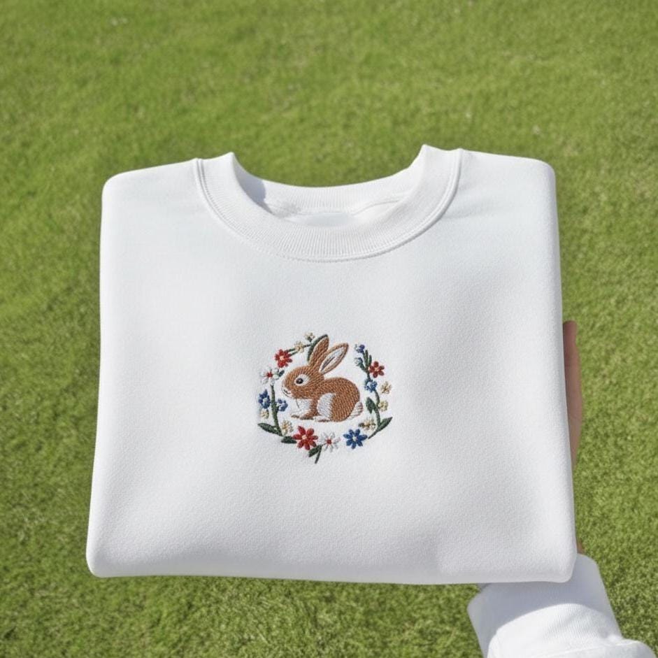Embroidered Rabbit Sweatshirt, Wildflower Meadow Crewneck
