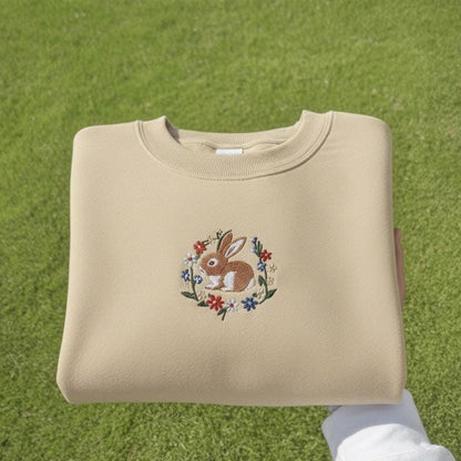 Embroidered Rabbit Sweatshirt, Wildflower Meadow Crewneck