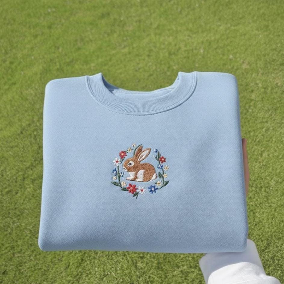 Embroidered Rabbit Sweatshirt, Wildflower Meadow Crewneck