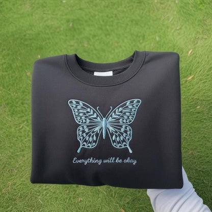 Embroidered Butterfly Sweatshirt, Floral Crewneck, Nature Gift