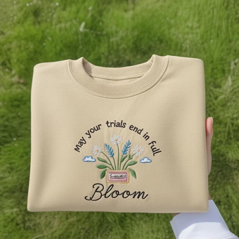 Embroidered Bloom Sweatshirt, Floral Positivity Quote