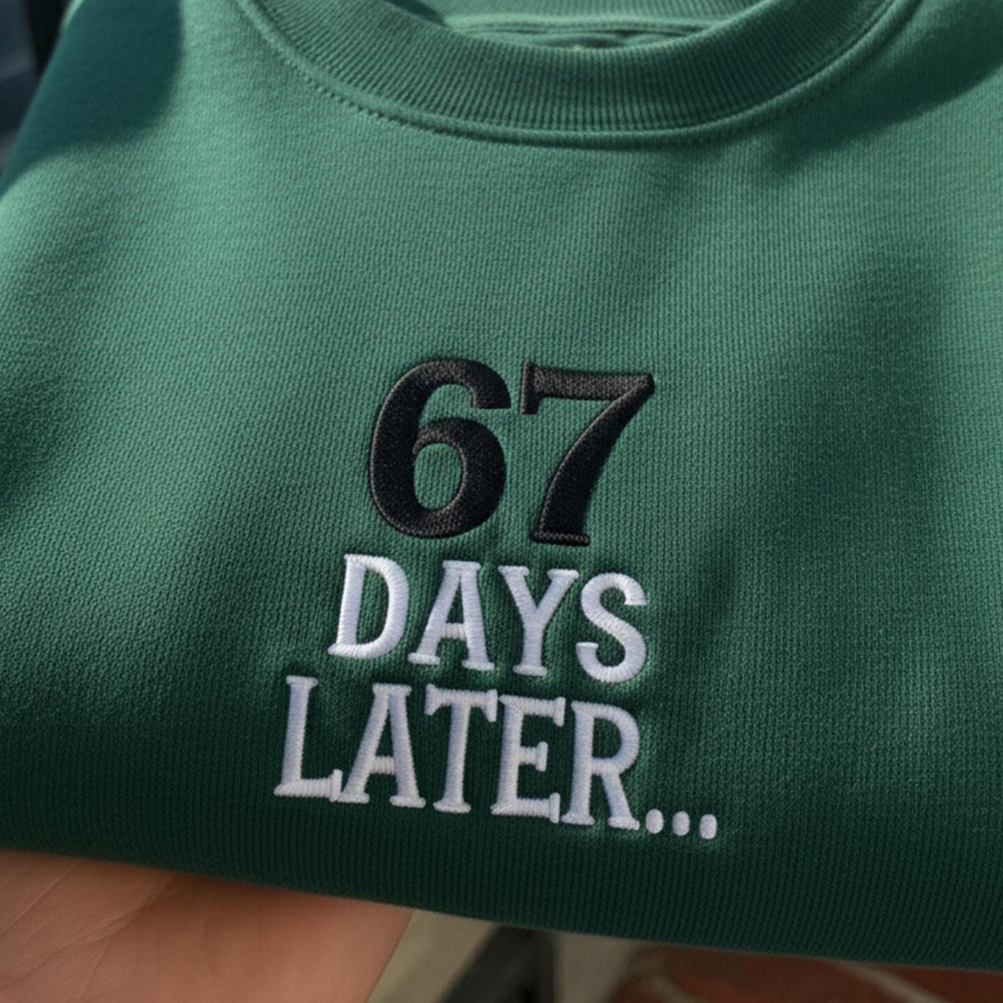 Embroidered 67 Days Later Sweatshirt, Teacher Meme Shirt