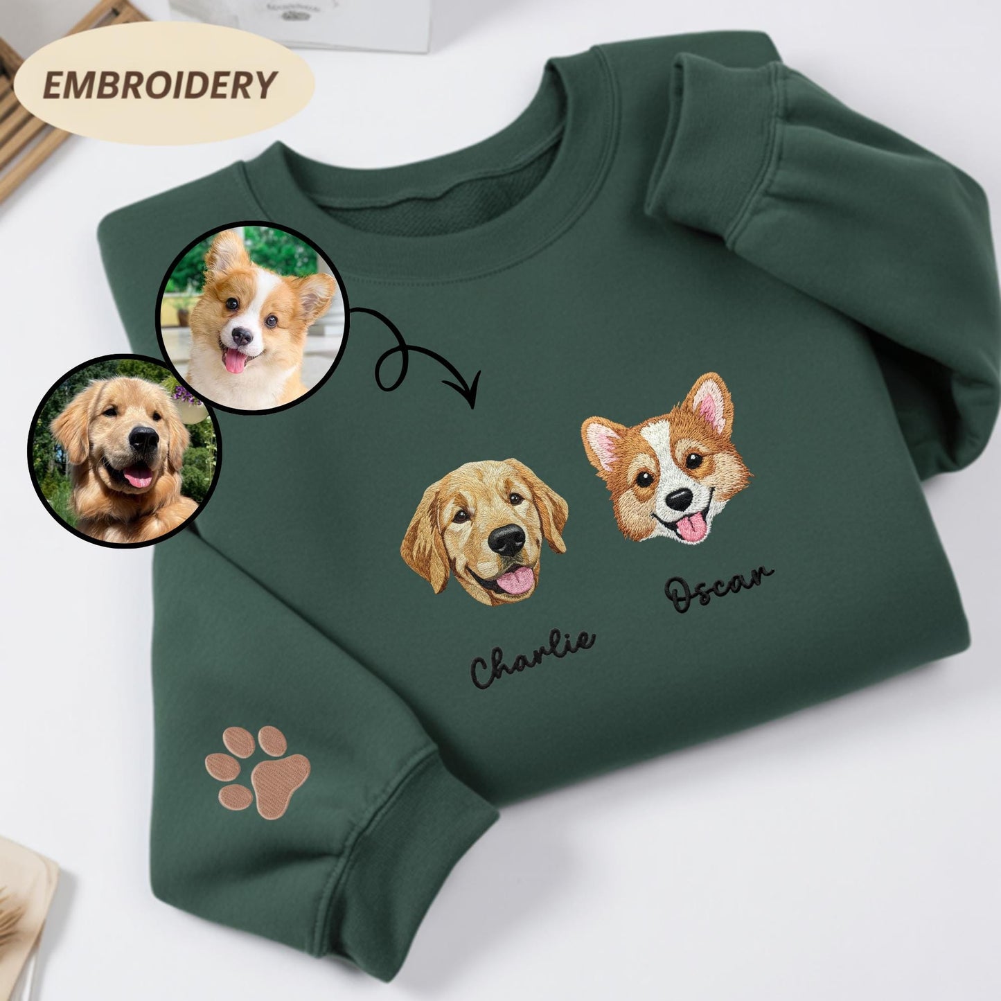 Custom Dog Face Embroidered Sweatshirt, Cat Sweatshirt, Dog Lover Sweatshirt, Personalized Gift For Mom, Custom Pet Gift