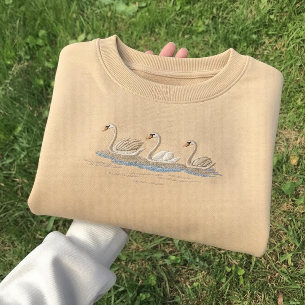 Swan Embroidered Shirt, Minimalist Bird Design