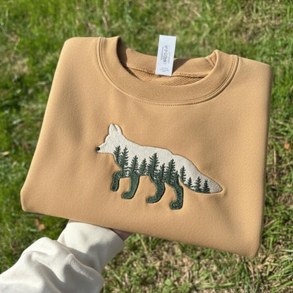 Forest Fox Embroidered Sweatshirt Woodland Animal Crewneck Cozy Nature Lover Gift