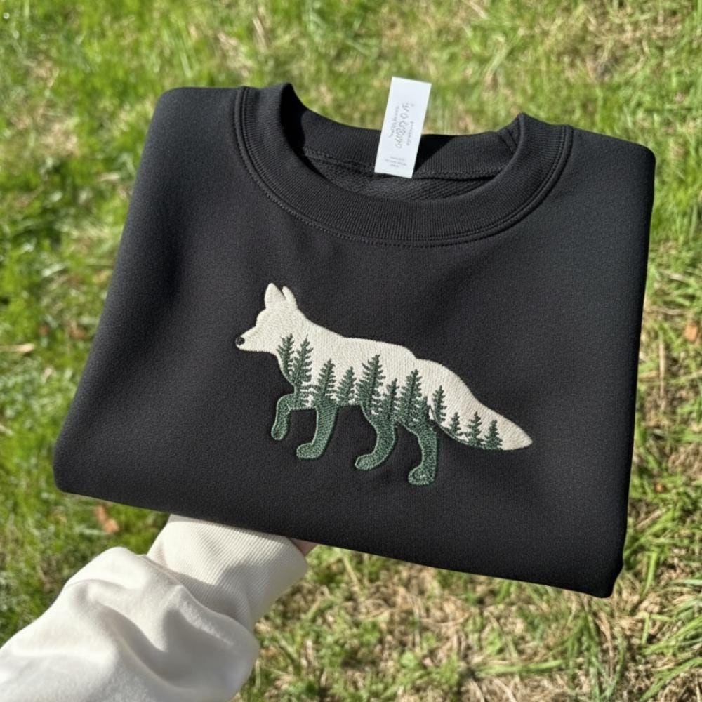 Forest Fox Embroidered Sweatshirt Woodland Animal Crewneck Cozy Nature Lover Gift