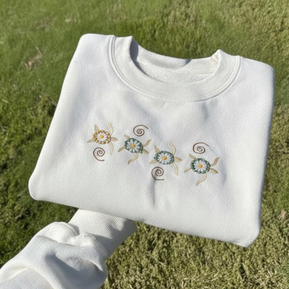 Sea Turtles Embroidered Sweatshirt Ocean Turtle Crewneck Coastal Beach Lover Gift