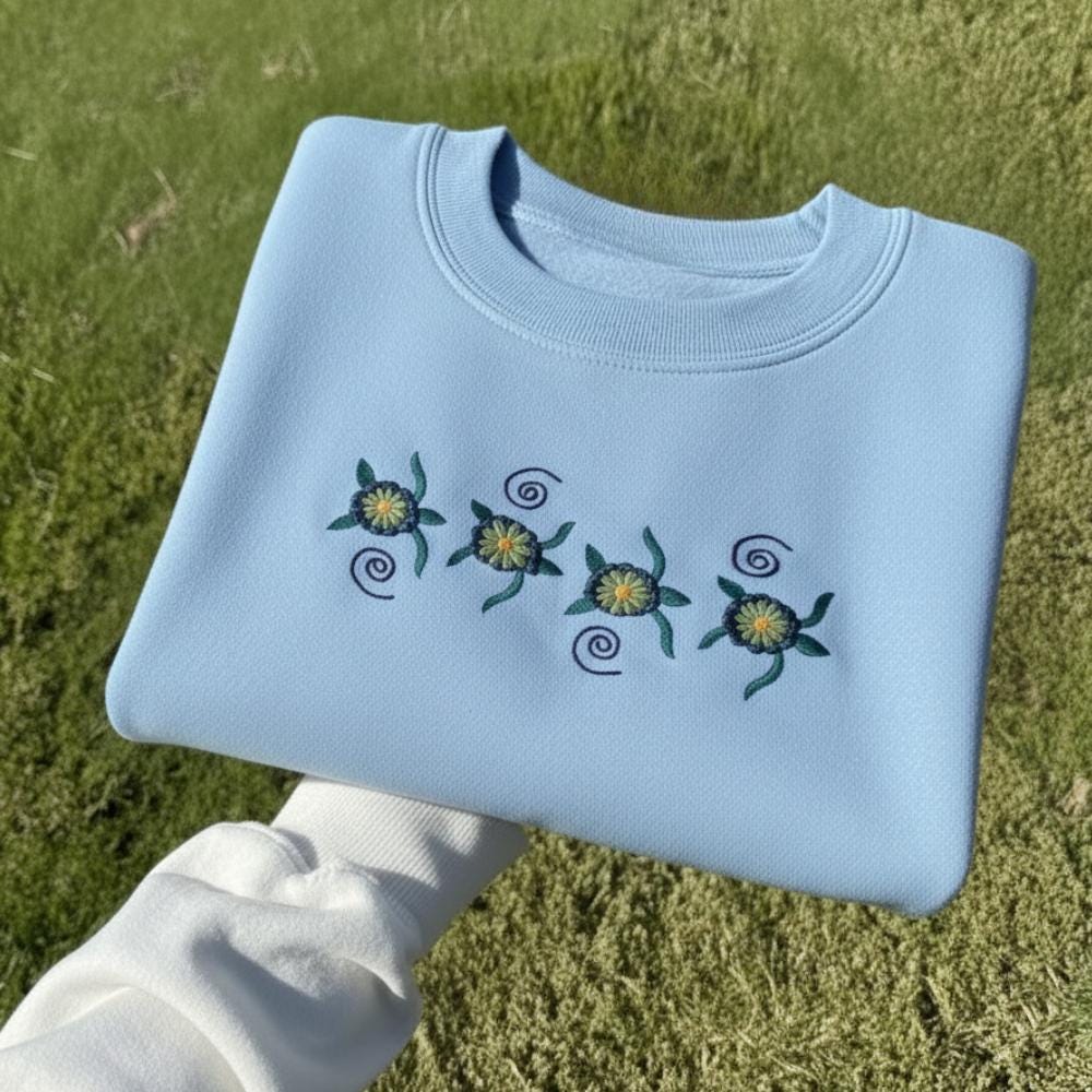 Sea Turtles Embroidered Sweatshirt Ocean Turtle Crewneck Coastal Beach Lover Gift