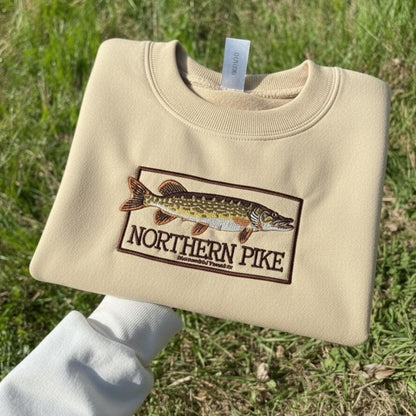 Northern Pike Embroidered Sweatshirt Fishing Crewneck Lake Fish Gift for Fishermen