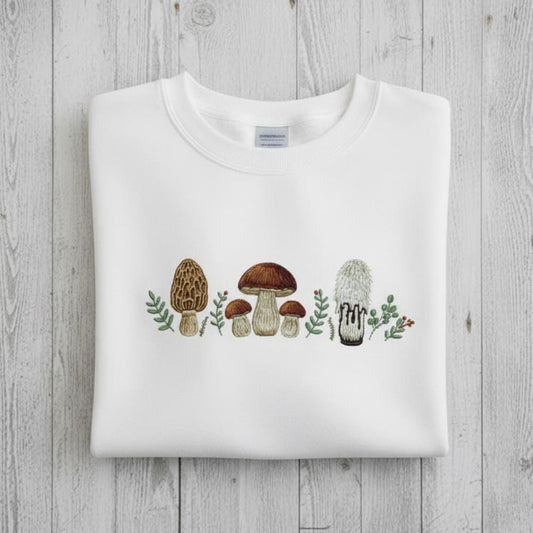 Mushroom Embroidered Sweatshirt Cottagecore Granola Girl Crewneck Nature Camping Wildlife Gift
