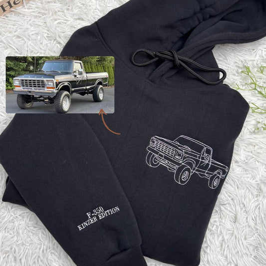 Custom Car Line Art Embroidered Sweatshirt, Personalized Vehicle Gift, Boyfriend Valentine, Line Art Crewneck, Custom Car Portrait Gift