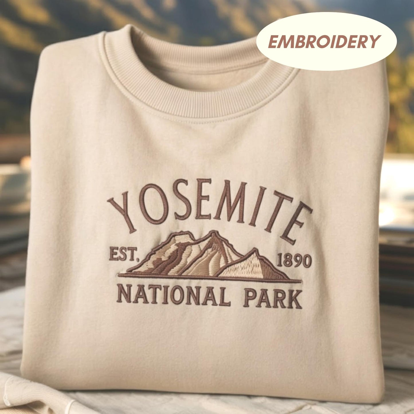 Yosemite Embroidered National Park Sweatshirt, Retro Mountain Hiking Crewneck, Scenic Outdoor Sweater, Cozy Nature Travel Gift for Her