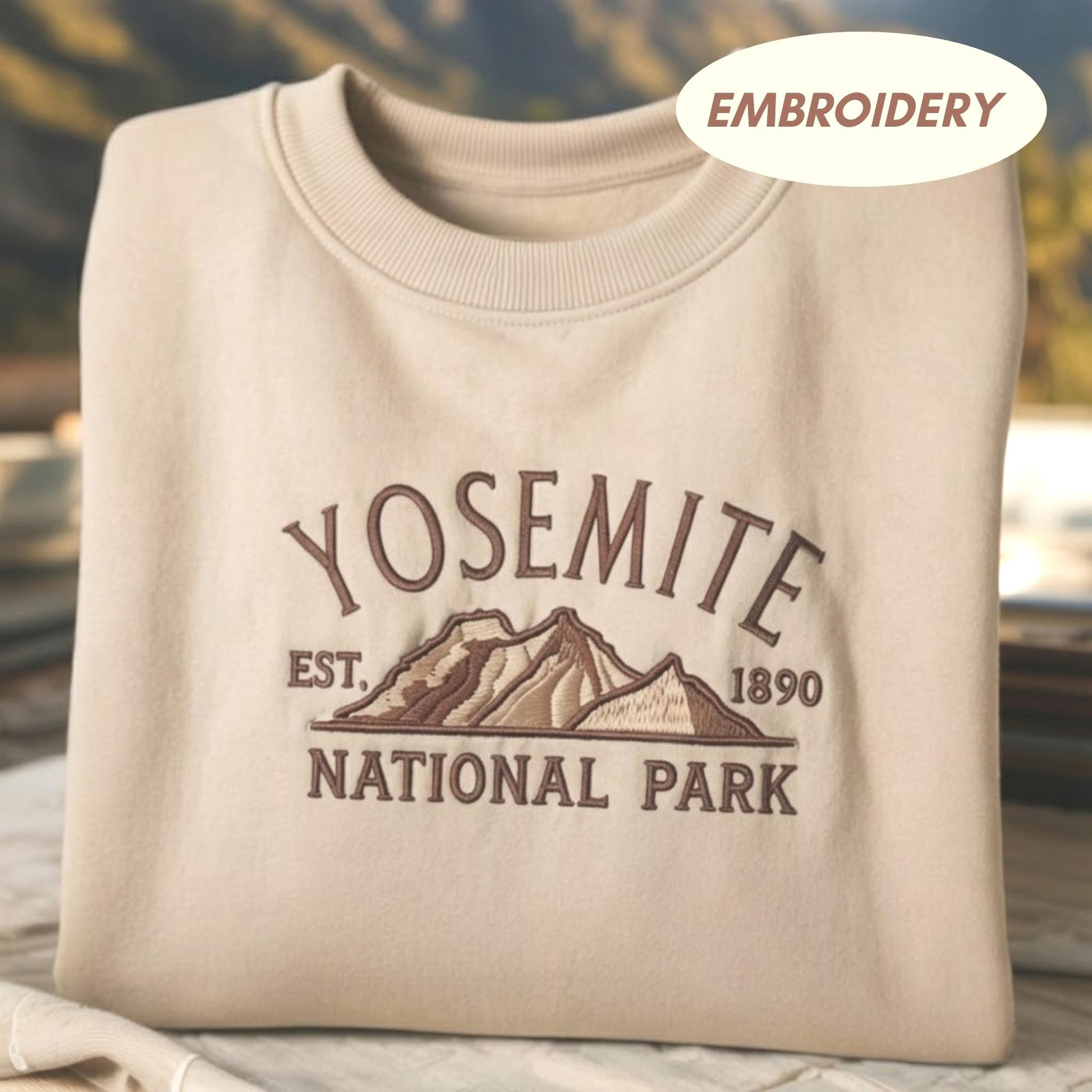 Yosemite Embroidered National Park Sweatshirt, Retro Mountain Hiking Crewneck, Scenic Outdoor Sweater, Cozy Nature Travel Gift for Her