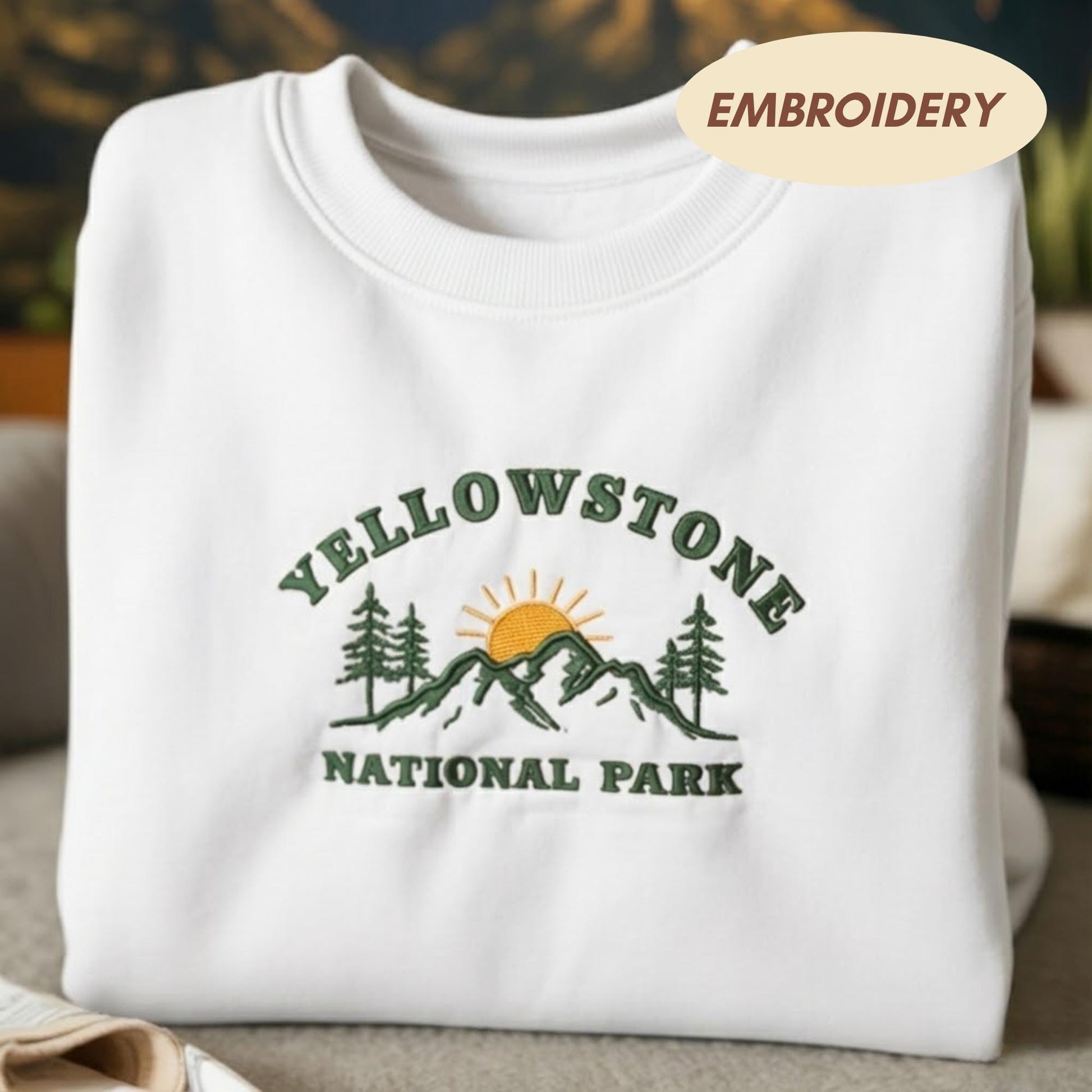 Yellowstone National Park Embroidered Sweatshirt, Vintage Mountain Crewneck, Western Outdoor Adventure Sweater, Nature Travel Gift for Her