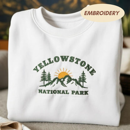 Yellowstone National Park Embroidered Sweatshirt, Vintage Mountain Crewneck, Western Outdoor Adventure Sweater, Nature Travel Gift for Her